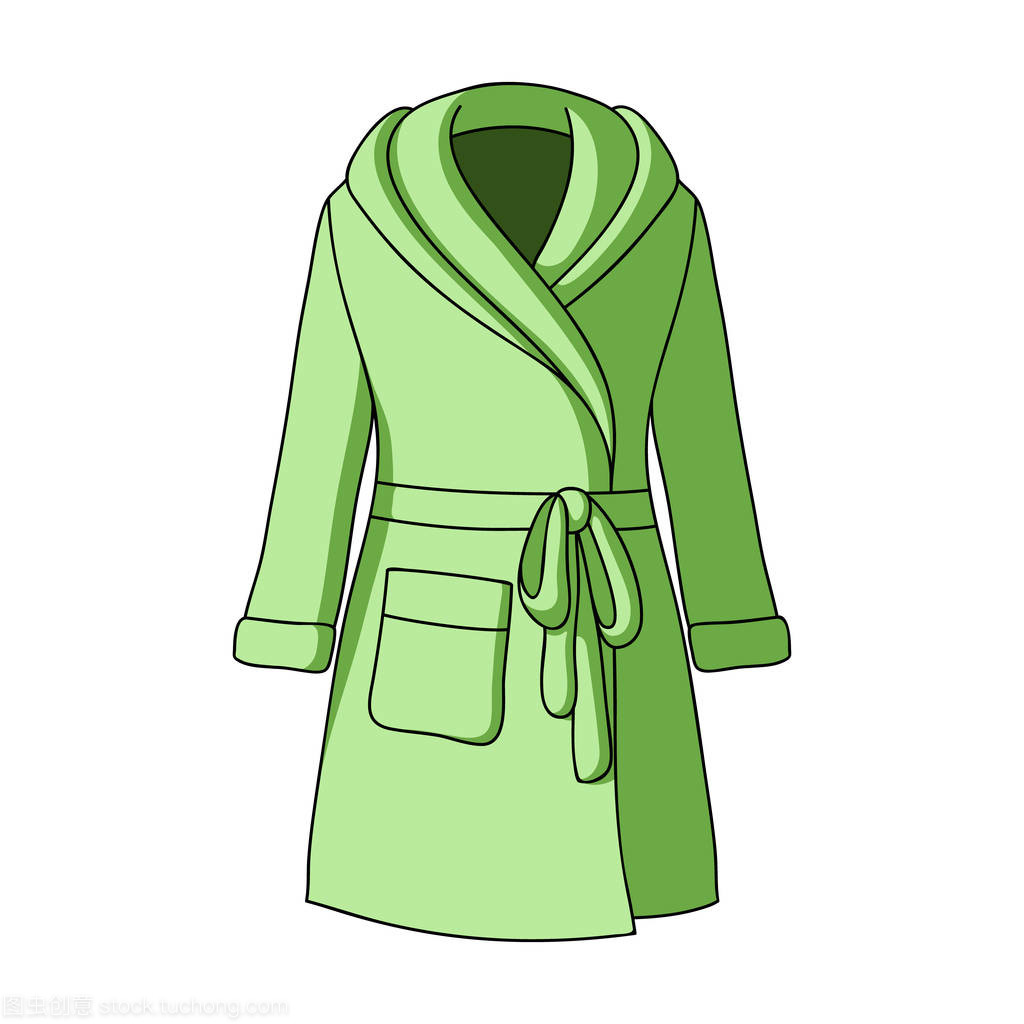 沐浴后的綠色女式禮服。婦女的家居服。女人的衣服單卡通風格矢量符號股票圖中的圖標